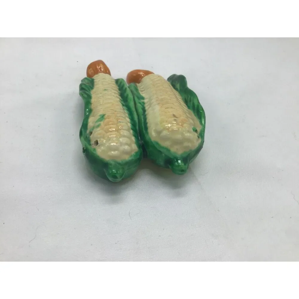 RARE Salt and Pepper Shaker Corn One Piece Cork Stopper  Ceramic Japan 1950's
